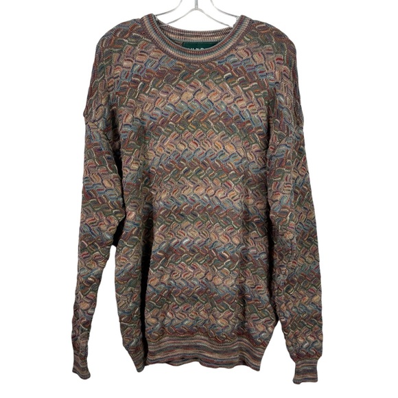 Vintage 90s Tundra Canada Multicolored 3D Knit Sweater Top XL Biggie Coogi-Style